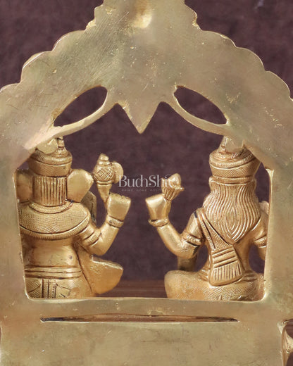 Pure Brass Lord Ganesha and Lakshmi Seated Together Statue - 7"