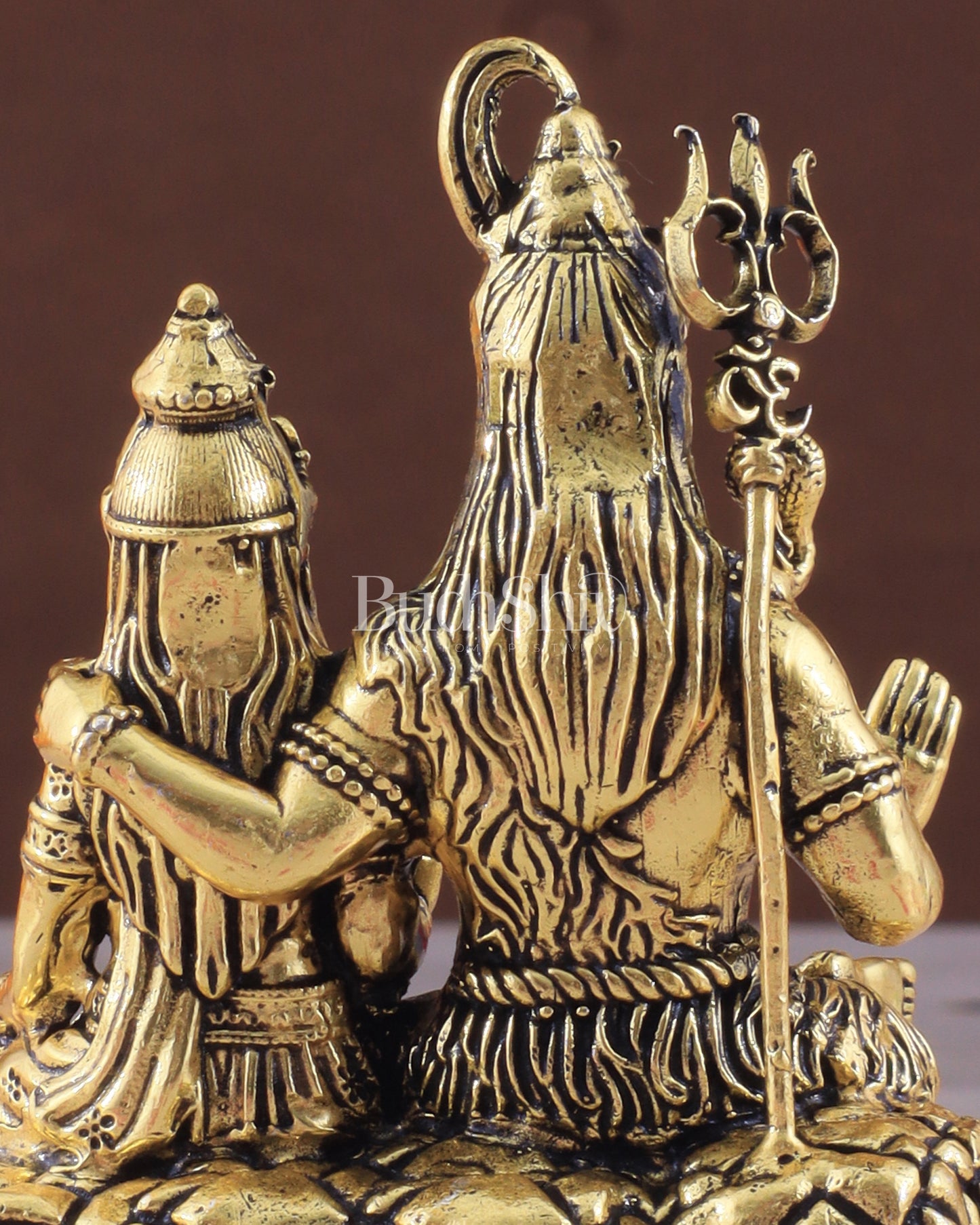 Pure Brass Superfine Intricate Shiv Parvati Idol - 5" Tall golden tone