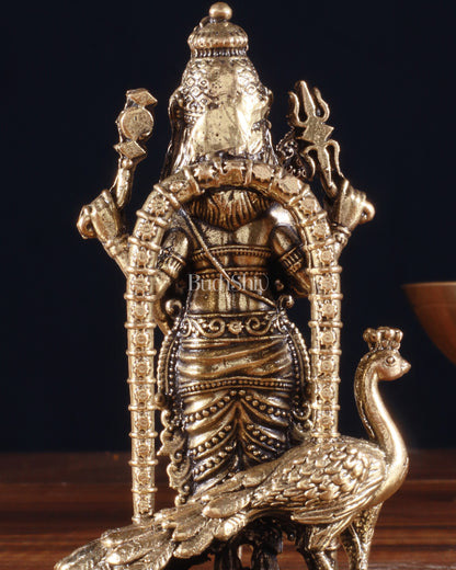 Pure Brass Superfine Murugan with Peacock & Snake Idol – 4 Inch