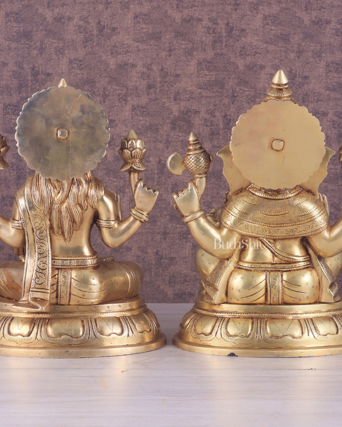 Brass Ganesha Lakshmi statue 13.5"