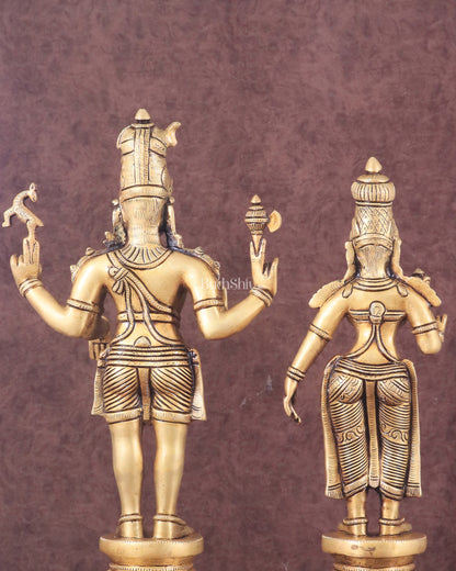 Brass Lord Shiva and Parvati Idol | 18" Height butter gold