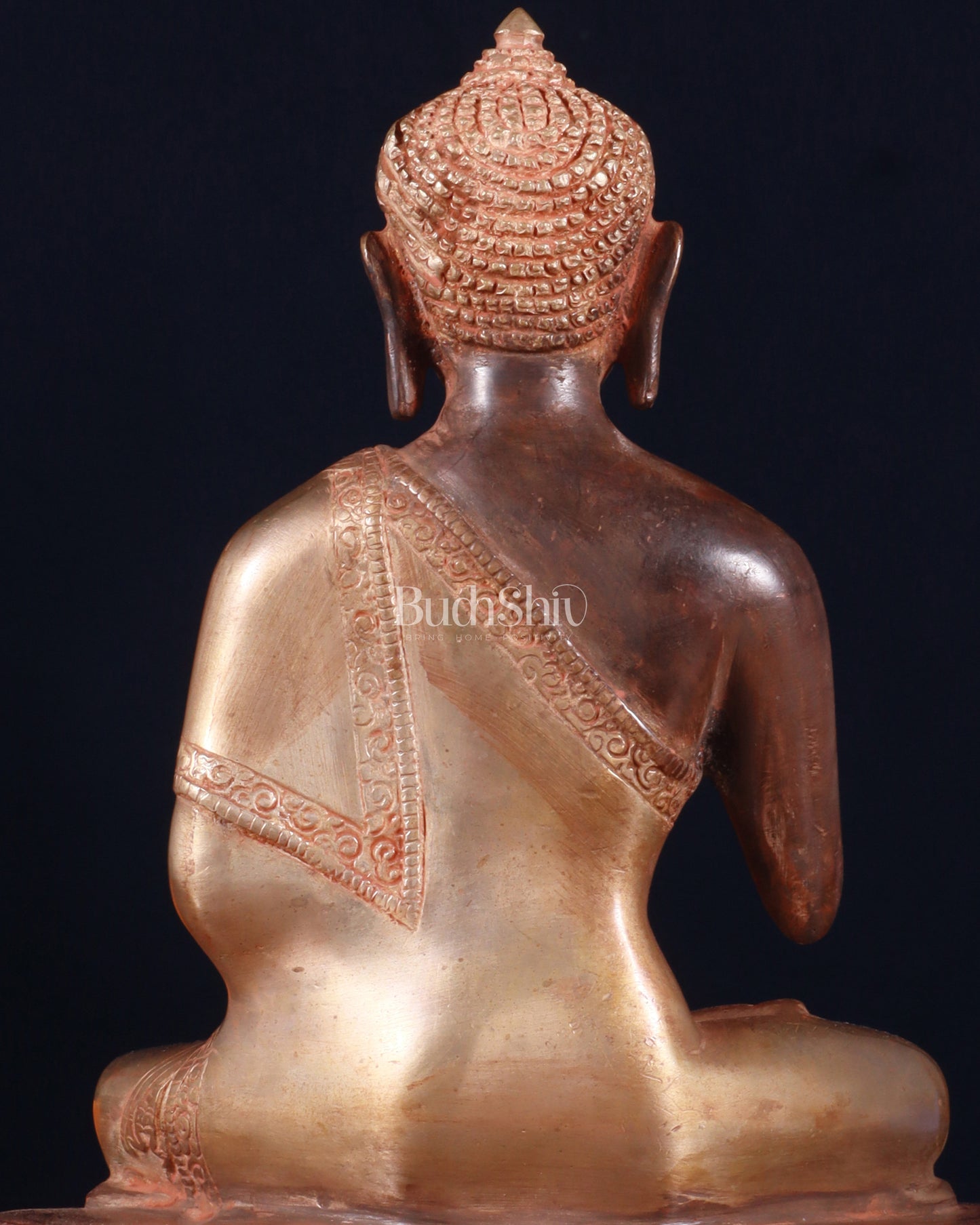 Pure Brass Blessing Buddha Statue - Green Antique Finish, 10.5" sandfinish