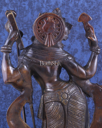 Brass Standing Saraswati with Swan Idol – Antique Bronze Tone 15 inch