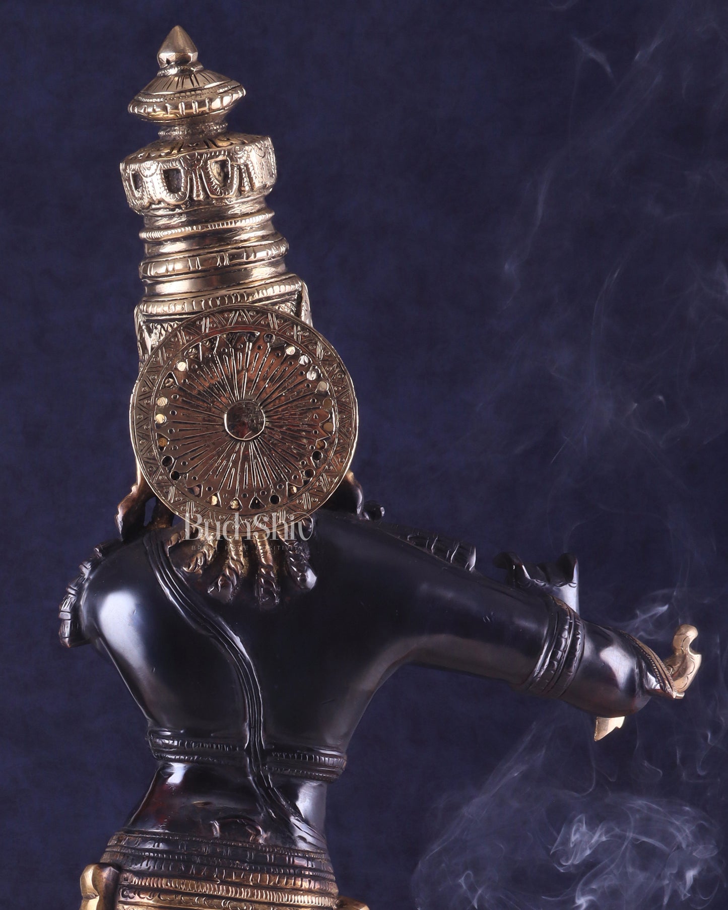 Pure Brass Lord Krishna Statue - Black & Gold Finish, 23 Inches