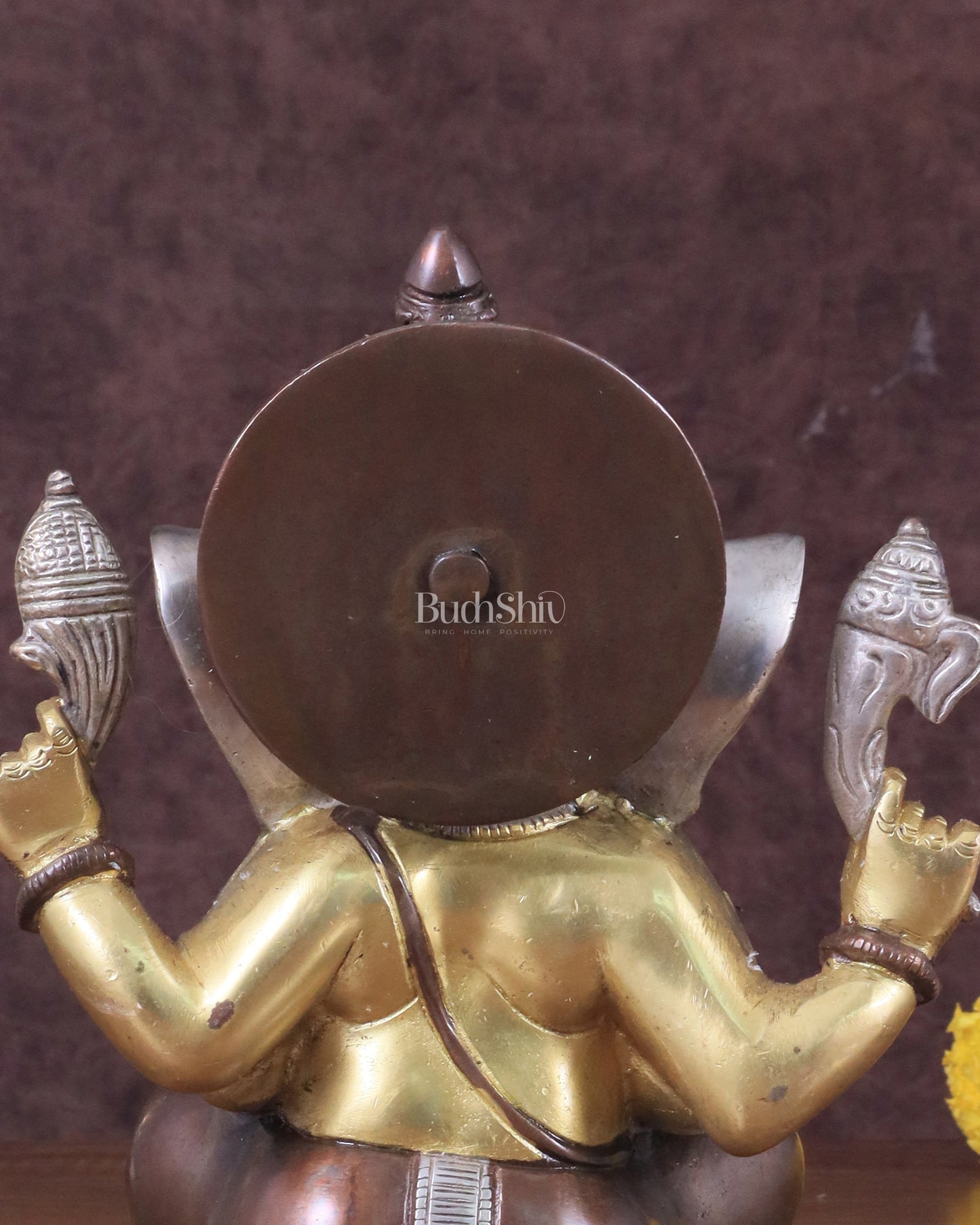 Brass Ganesha Idol with Sharp Features - 8 Inch three tone