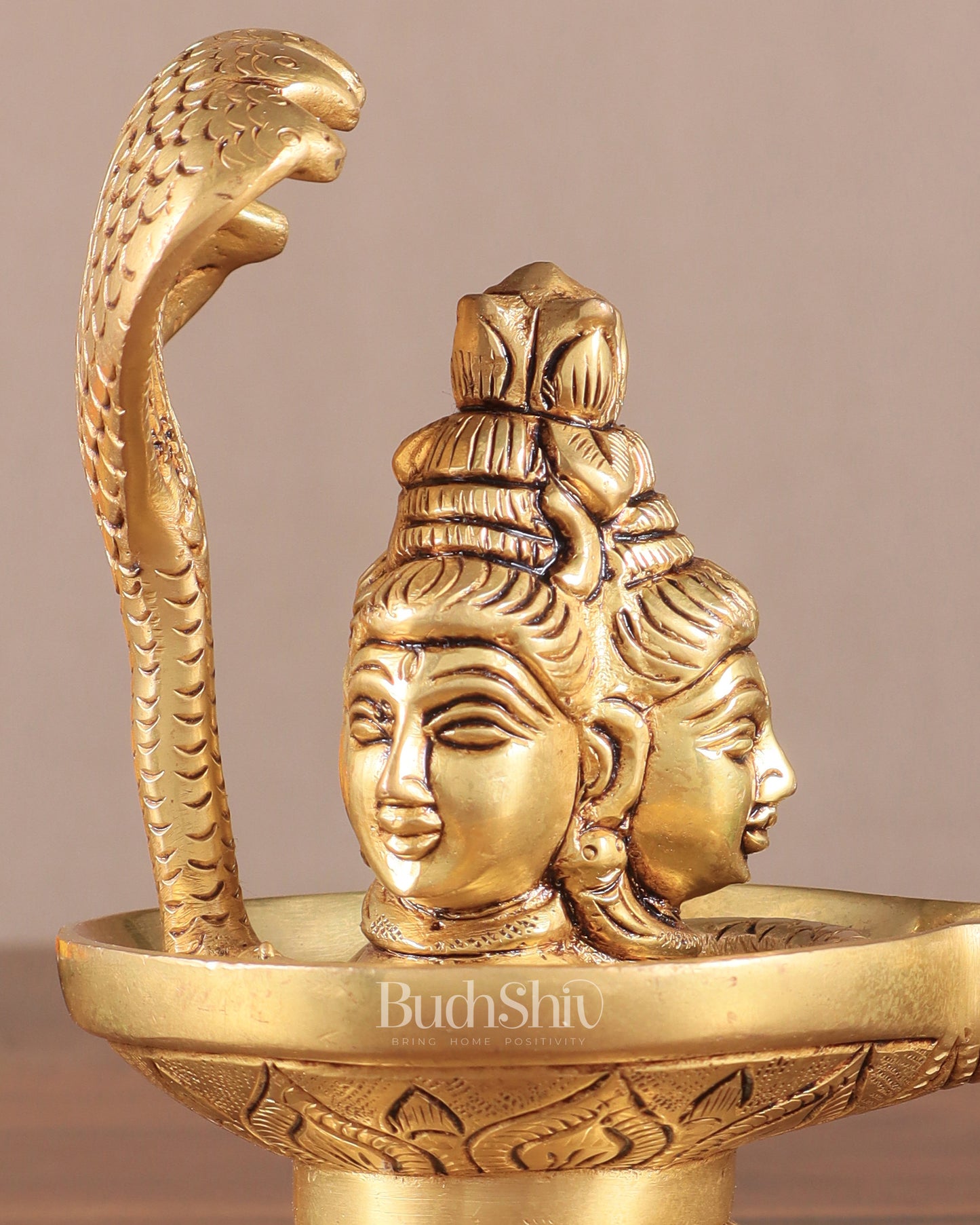 Brass Shiva Lingam with Shiva Faces | 5.5" Height | Spiritual Fusion