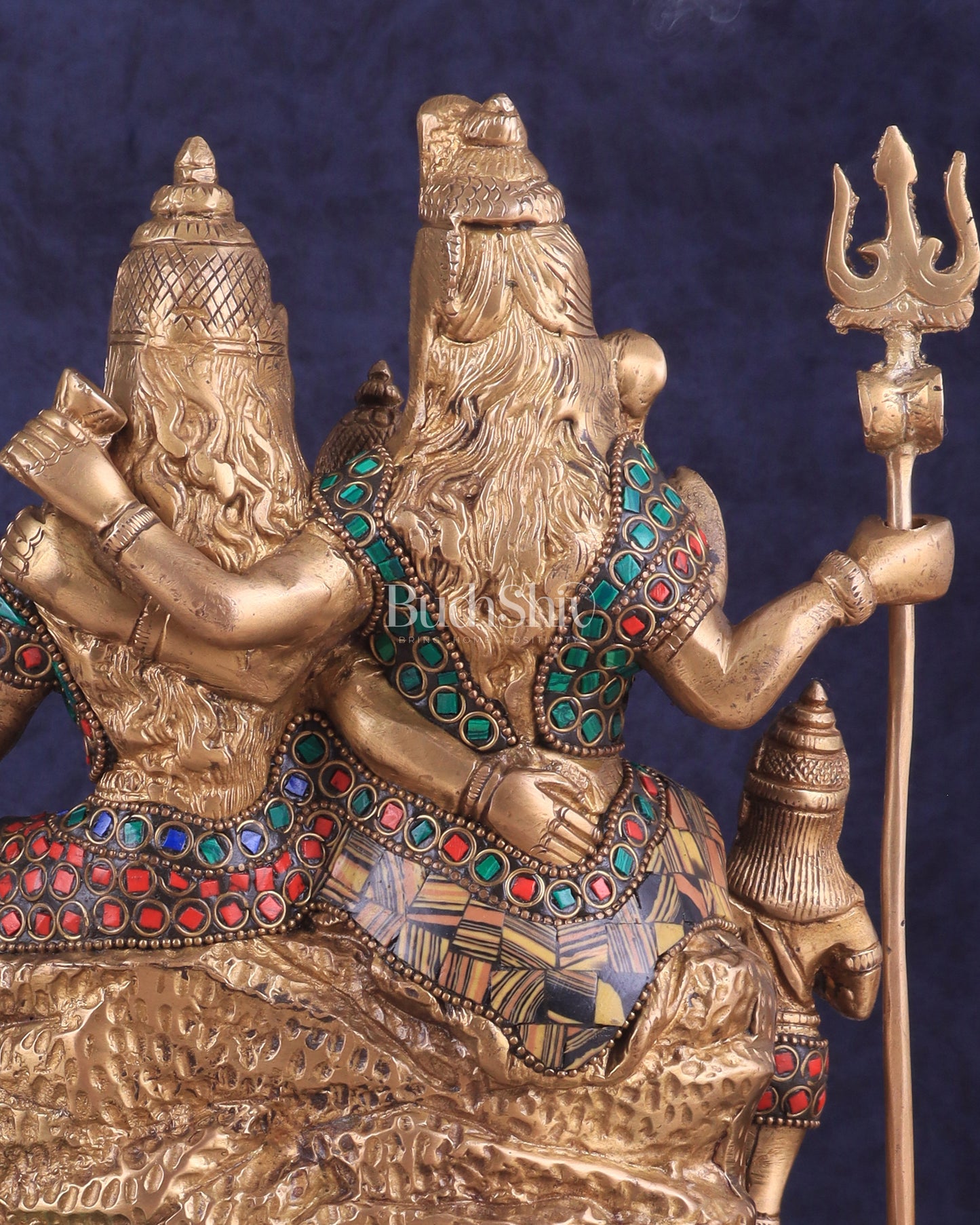 Brass Complete Shiv Parivar Idol - 10 Inch with stonework