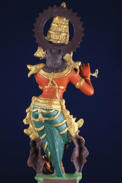 Pure Brass Lord Krishna Hand-Painted Masterpiece – Exquisite Artwork 30"