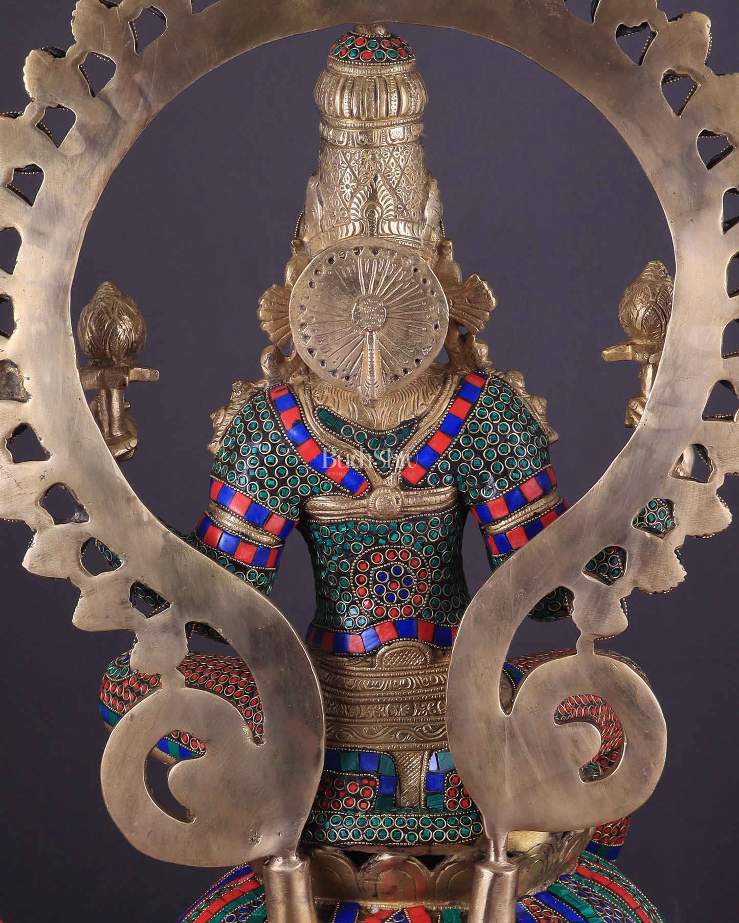 Pure Brass Large Lakshmi Devi Statue with Meenakari Stonework – 27" Tall,