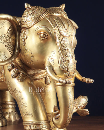 Pure Brass Large Elephant Statue with Enhanced Carvings 29"