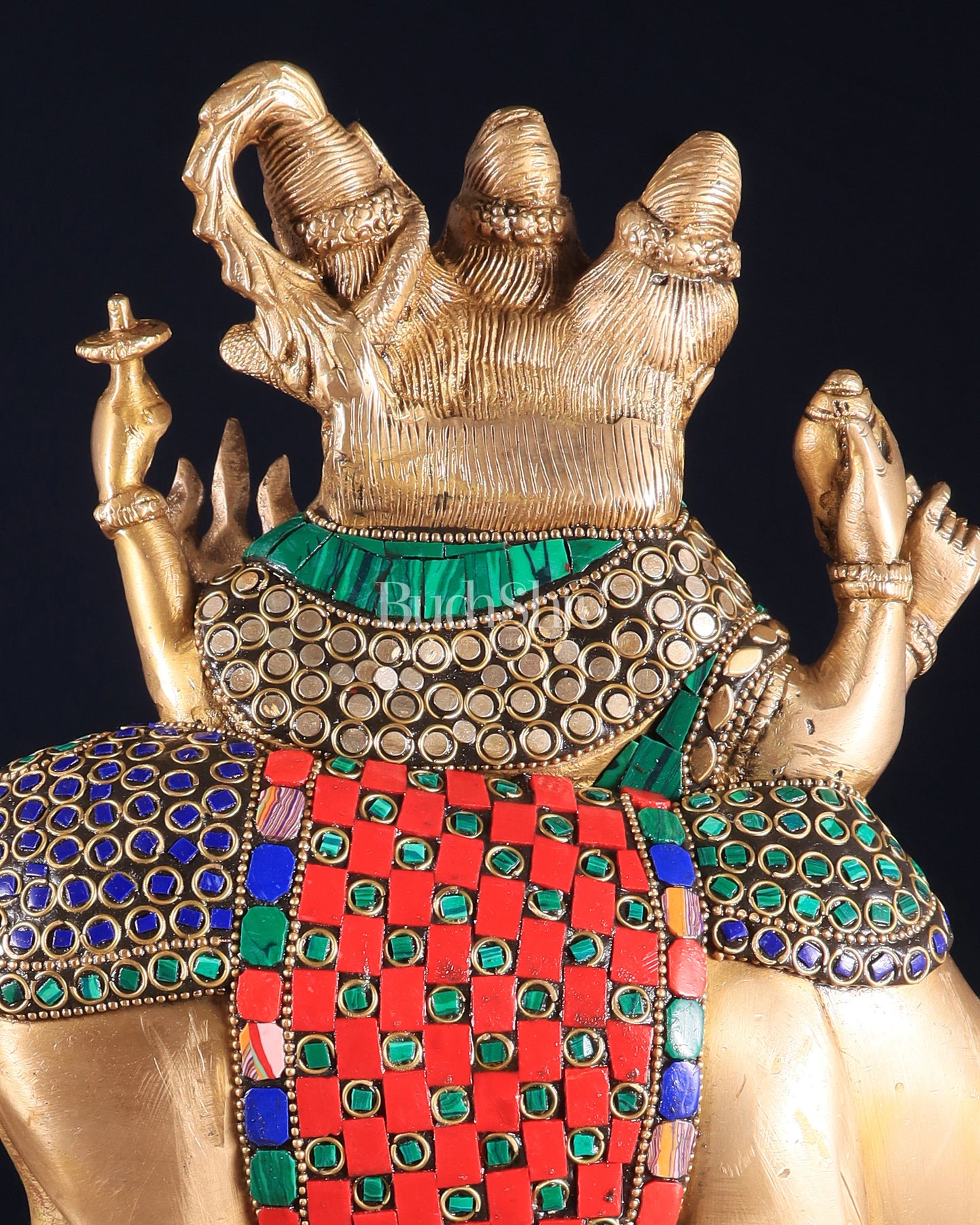 Brass Dattatreya Statue – 11" Tall with stonework