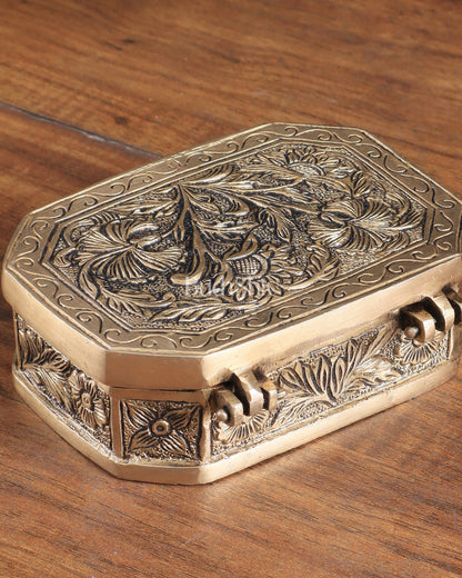 Pure Brass Floral Design Multipurpose Storage/Sindoor Box