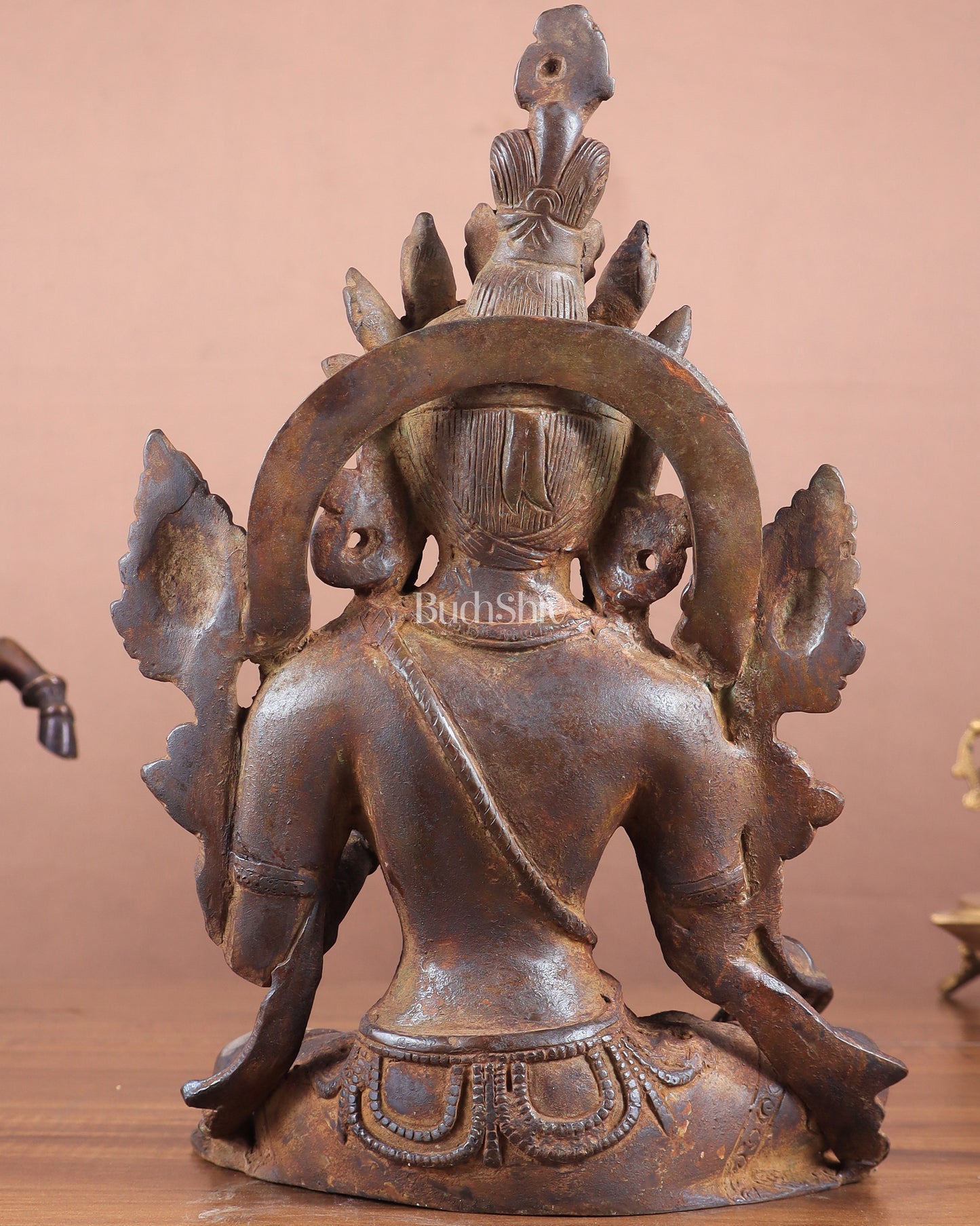 Vintage Brass Green Tara Statue – 10.5" x 7" x 6" | Exclusive Tibetan Art