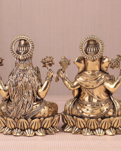 Intricate Ganesha and Lakshmi Superfine Brass Idols with Clear Detailing 6"