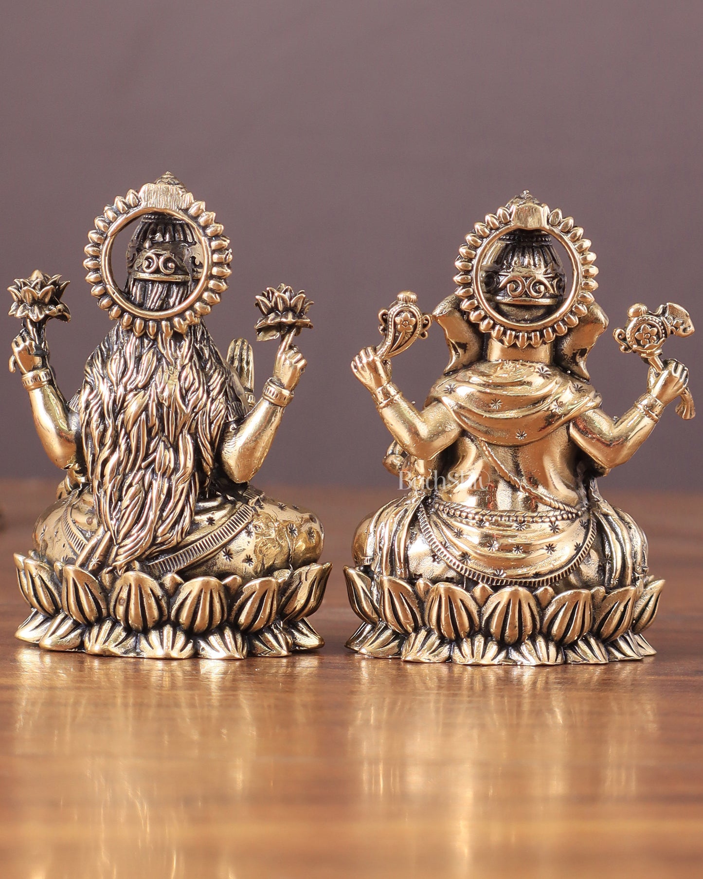 Brass Superfine Ganesha Lakshmi Idols - 3" Height | Intricate Lightweight Duo