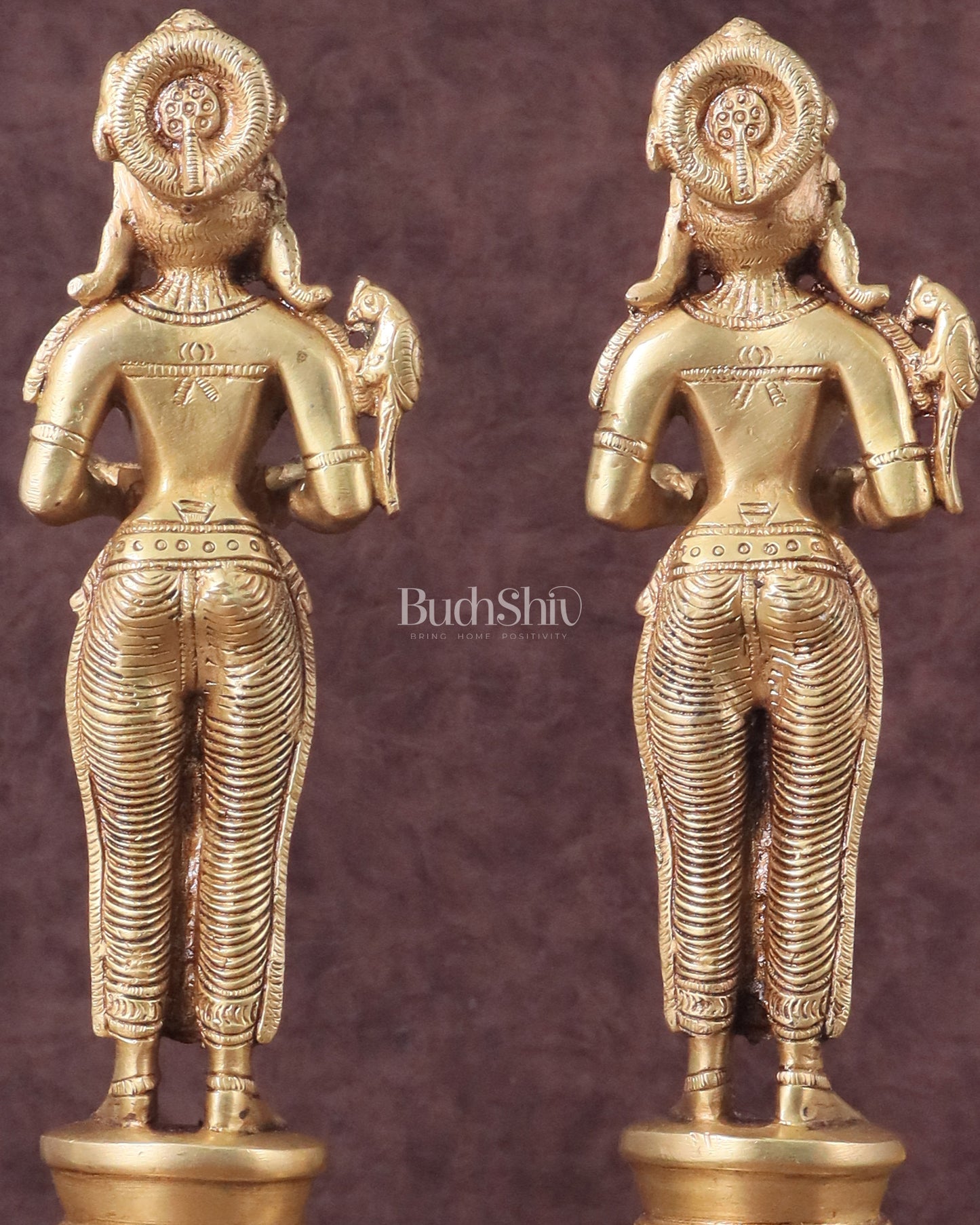 Pure Brass Deep Lady Oil Lamp Pair - Paavai Vilakku, 10"