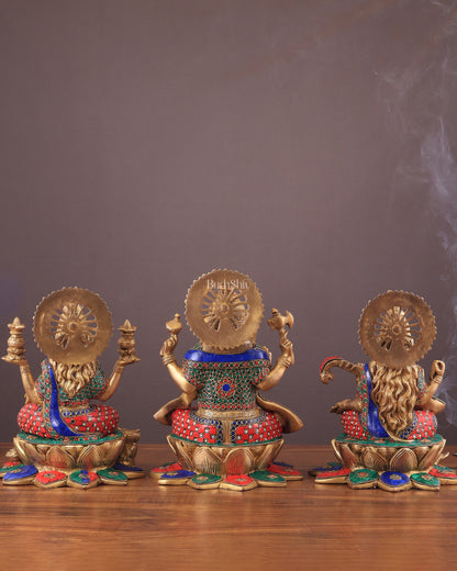 Pure Brass Ganesh Lakshmi Saraswati idols Set - 12" meenakari idols