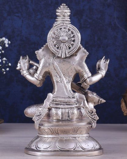 Pure Brass Silver-Plated Goddess Saraswati Idol 8"