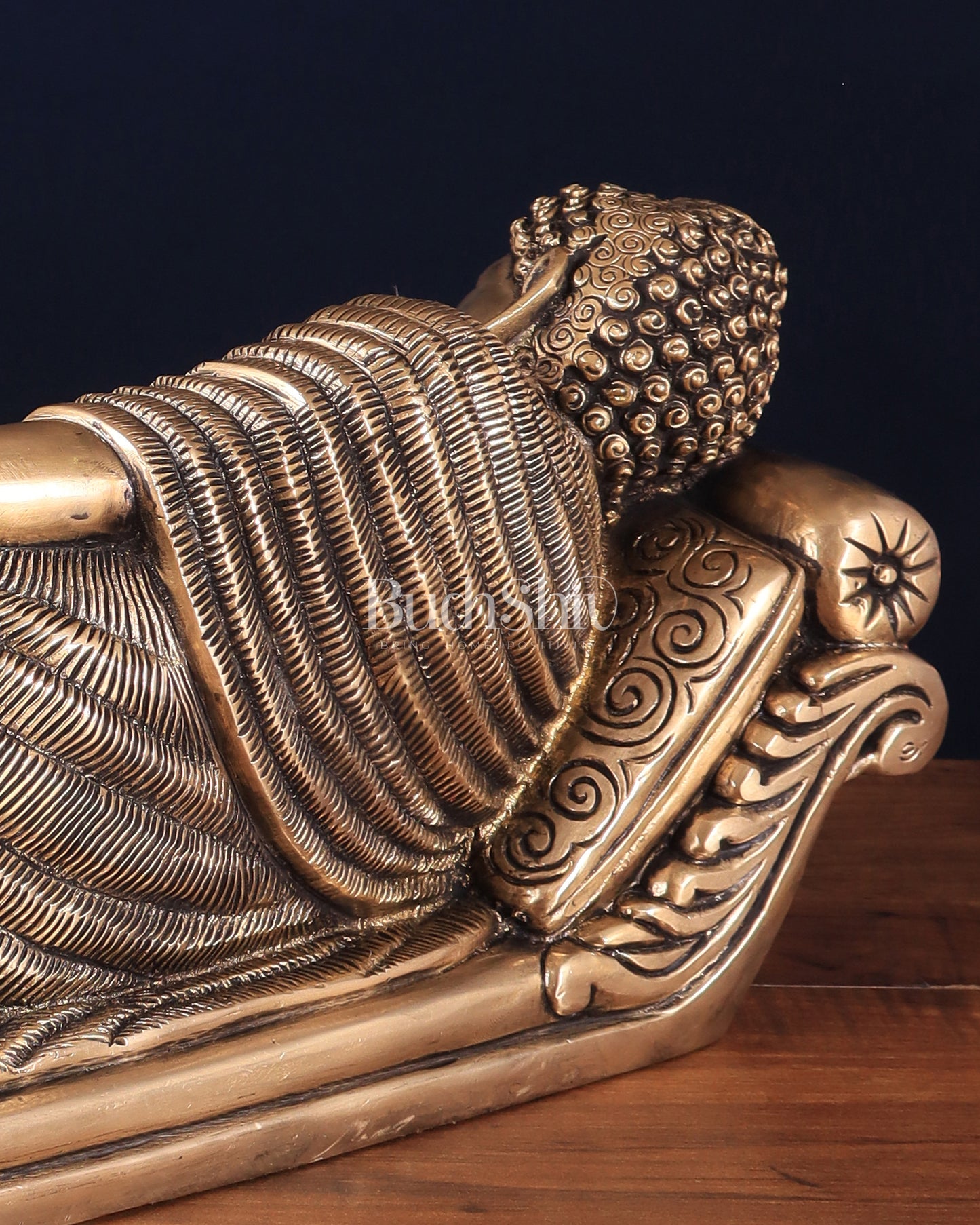 Unique Brass Sleeping Buddha Statue – 7" x 16.5" x 5" | Auspicious & Calming Decor