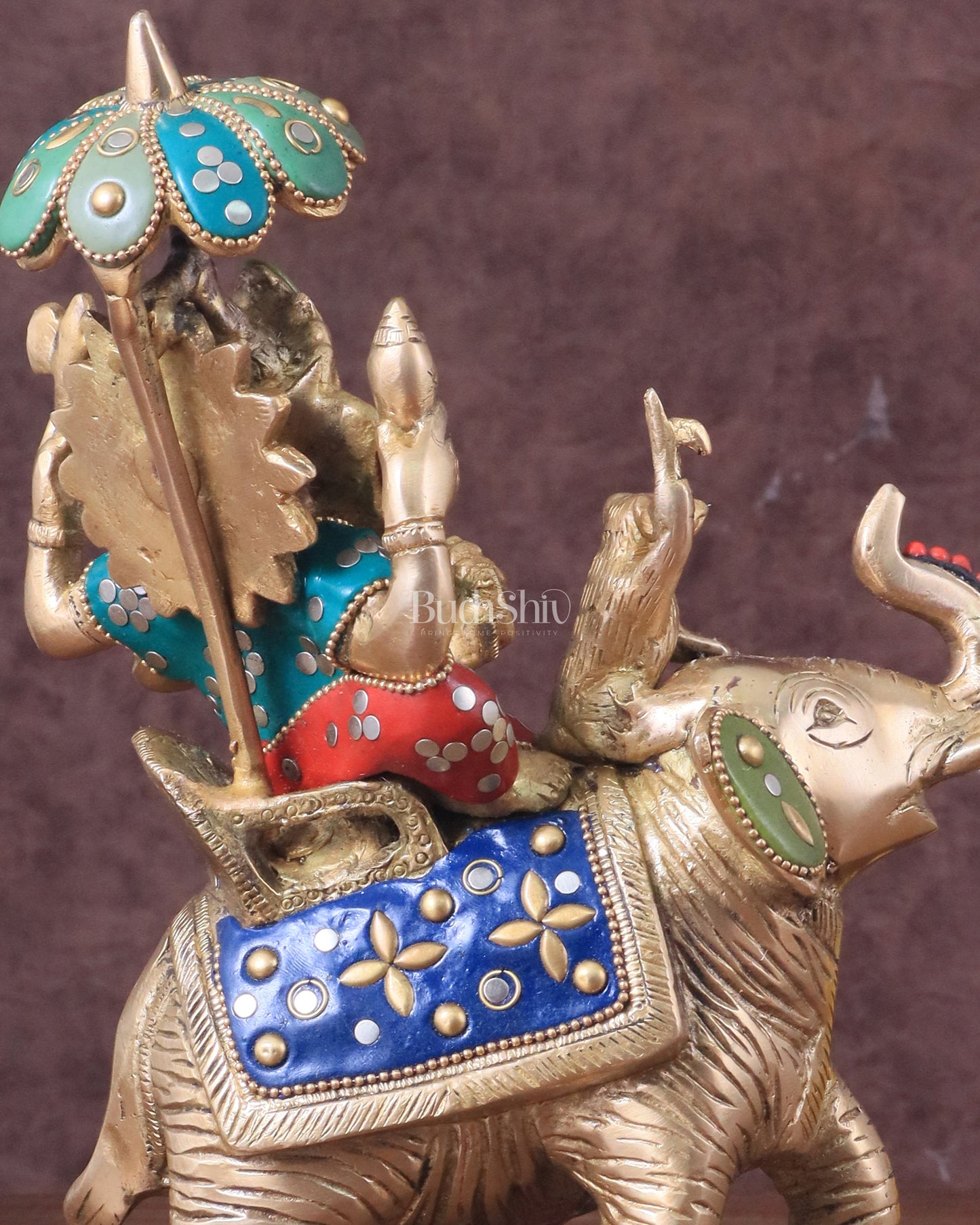 Lord Ganesha sitting on elephant meenakari brass statue