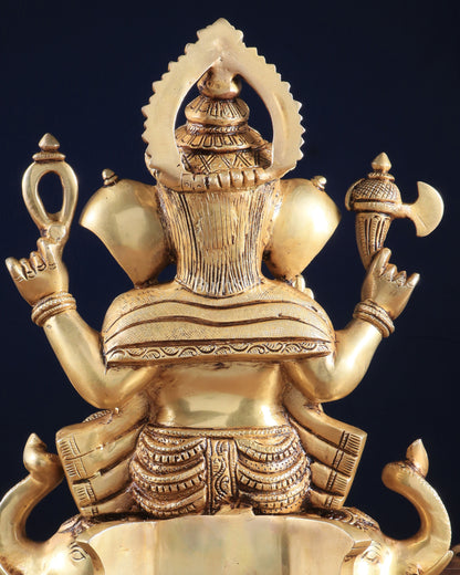 Royal Brass Lord Ganesha on Elephant Heads Aasan – 12.5" x 10" x 9" | Majestic Sculpture