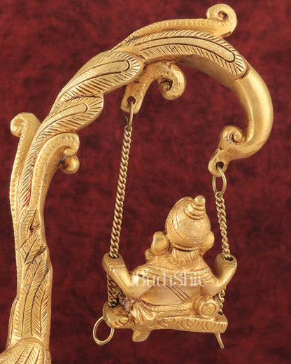 Unique Pure Brass Lord Ganesha on a Peacock Swing Idol