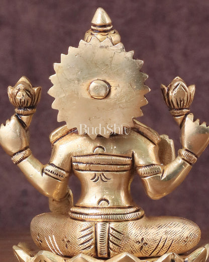 Pure Brass lakshmi in Lotus Base Idol - 5.5"