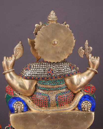 Ganesha Pure Brass Superfine statue meenakari  - 18"