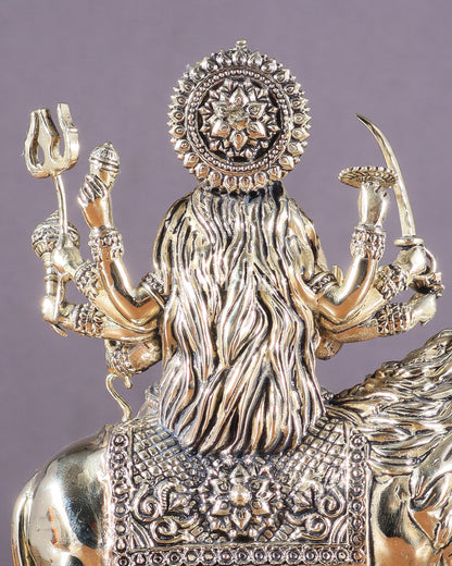 Brass Superfine Goddess Durga on Lion Idol with Base - 6.5 Inch