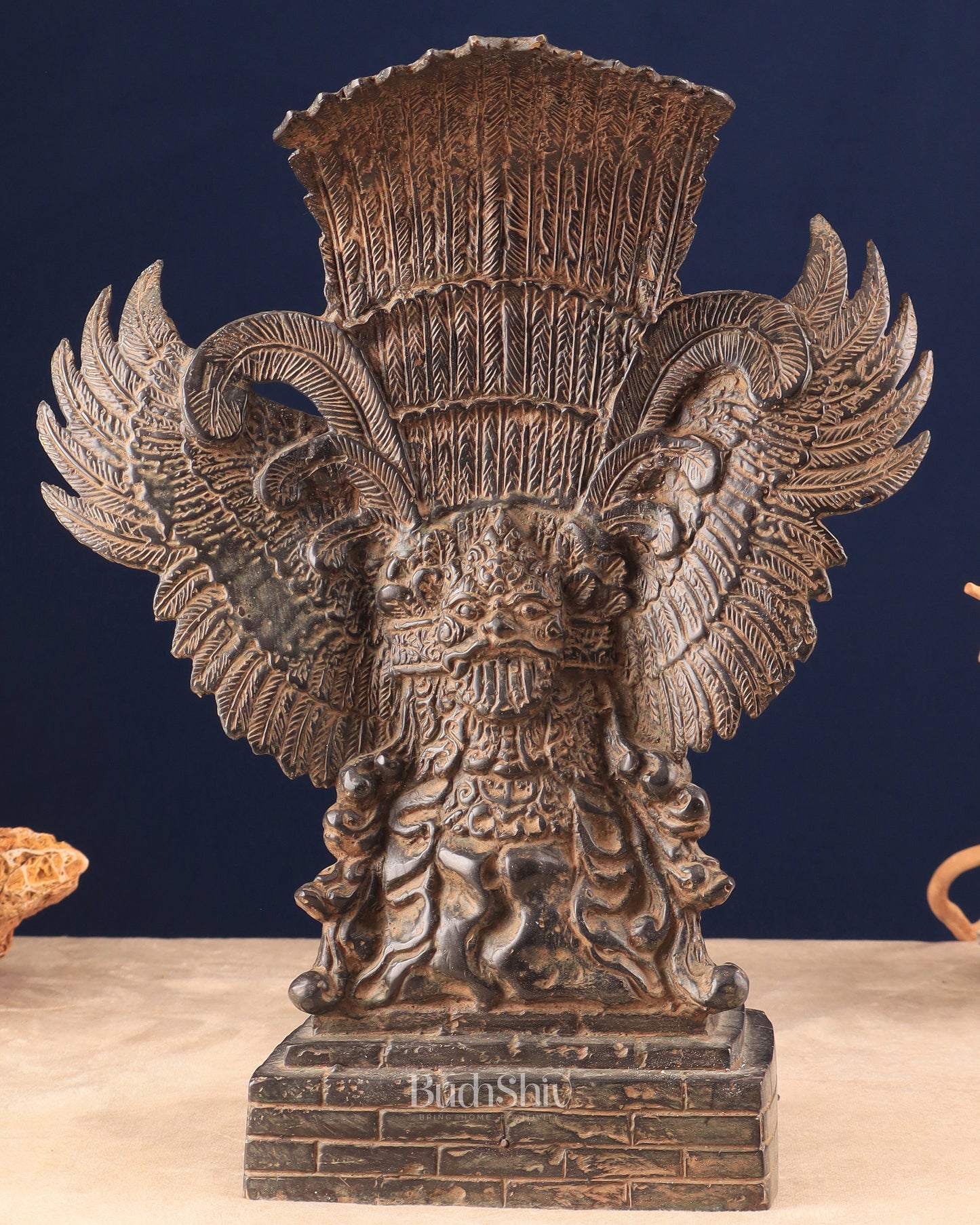 Vintage Indonesian Bronze Lord Vishnu Seated on Garuda Vahana Sculpture 13"