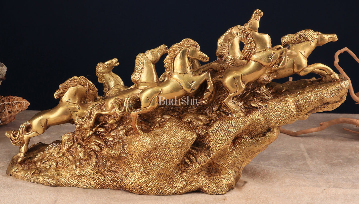 Vastu Approved Brass 9 Lucky Horses Running Uphill | Decorative Showpiece