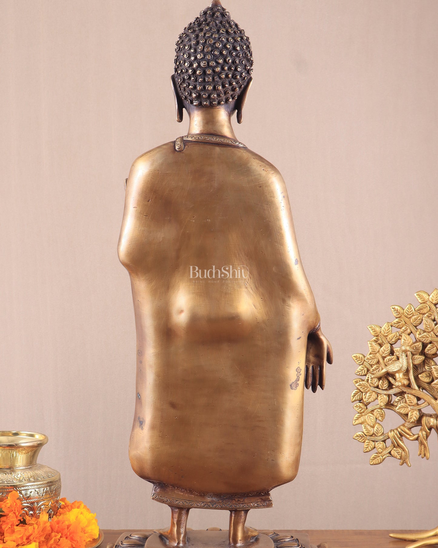 Unique Brass Standing Buddha Statue 22"