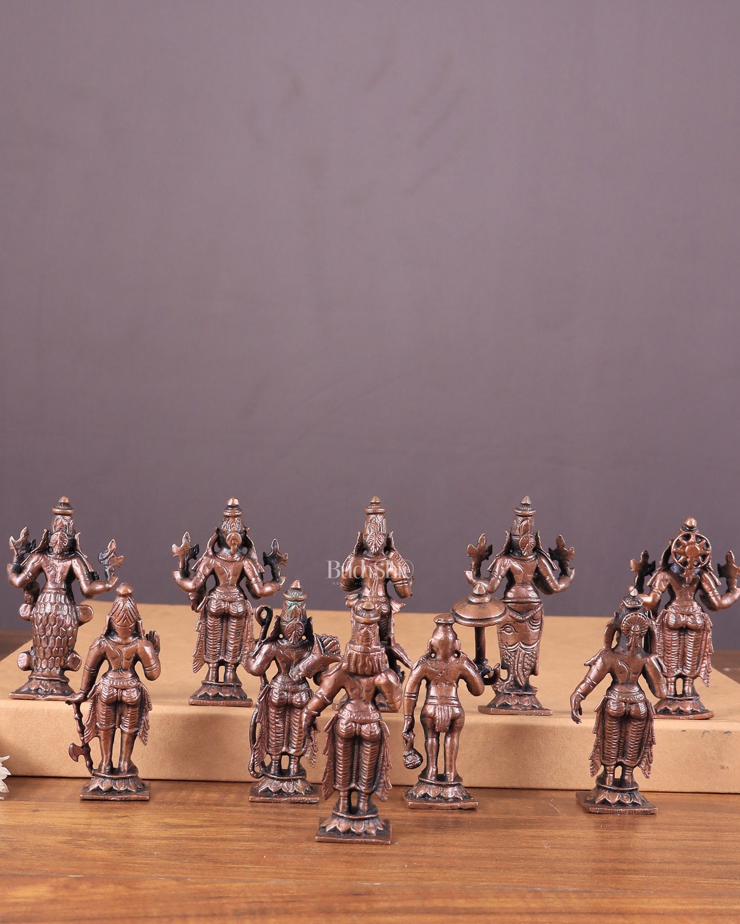 Pure Copper Vishnu Dashavatar Idol Set 3.5"