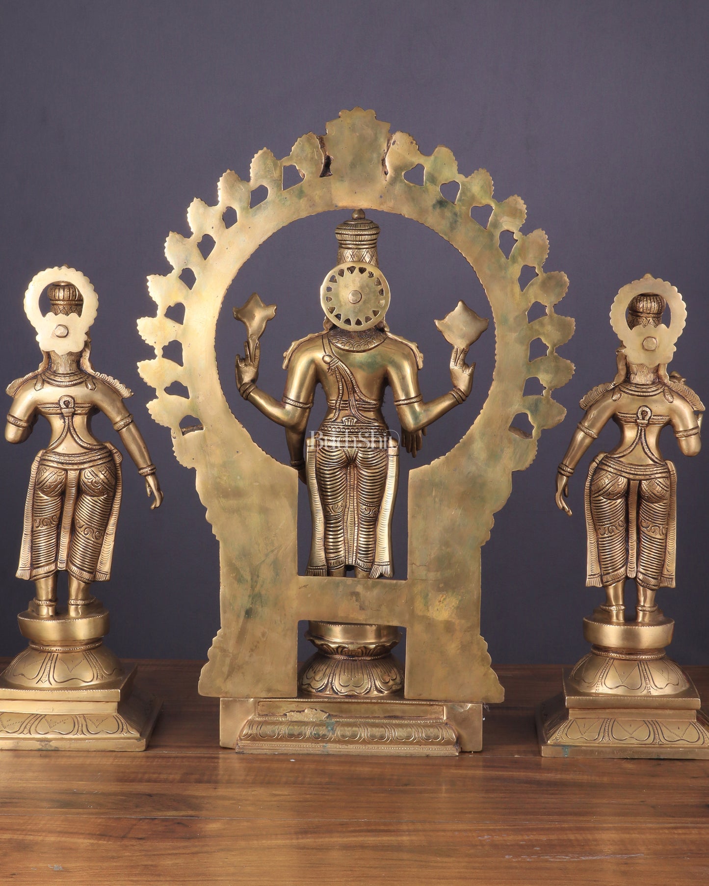 Superfine Brass Lord Tirupati Balaji with Bhudevi and Shridevi Idol Set - 23"