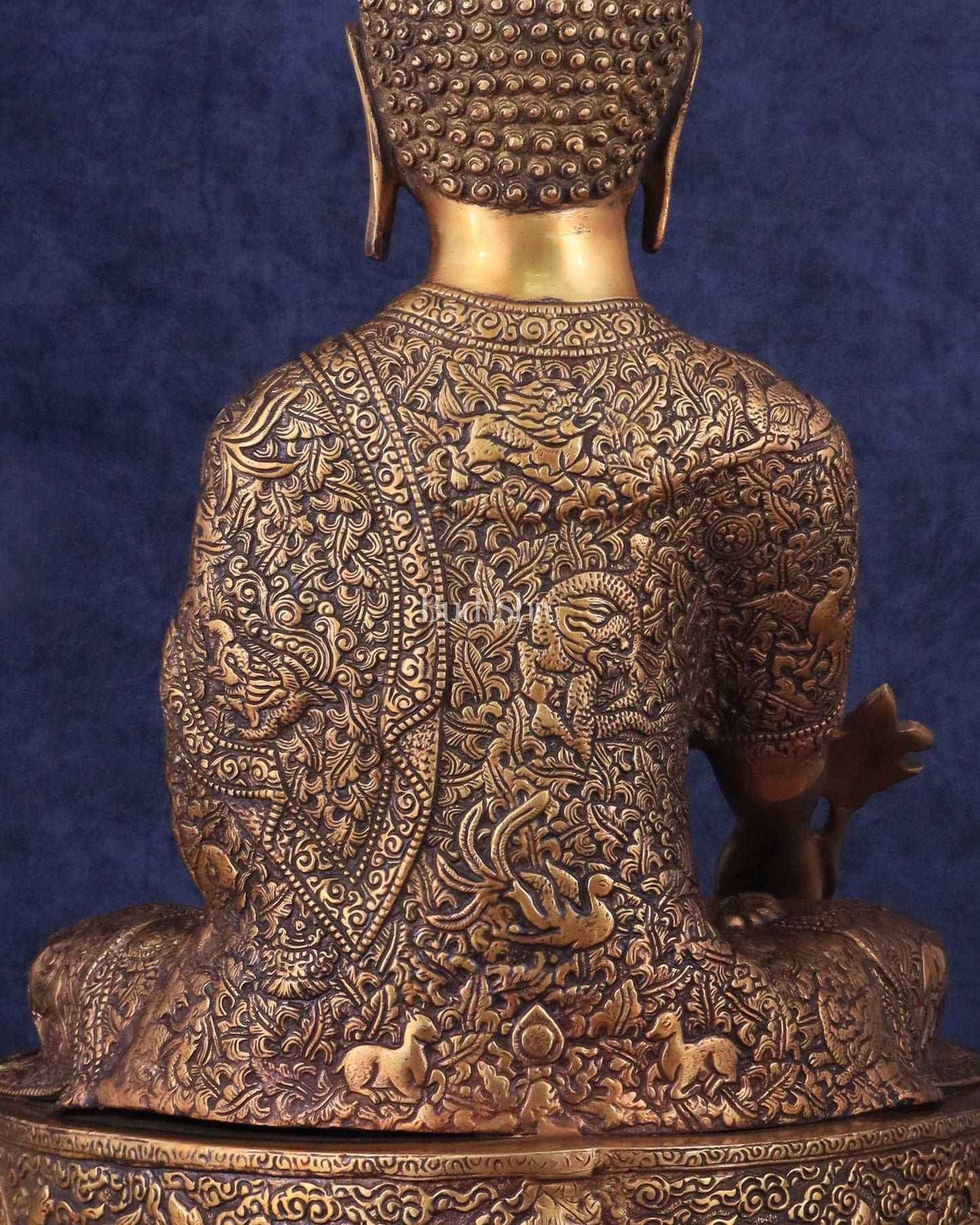 Pure Brass Handcrafted Medicine Buddha Statue with Dragon Carvings 22"