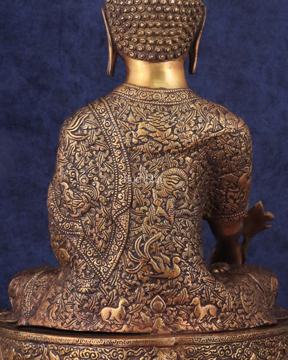 Pure Brass Handcrafted Medicine Buddha Statue with Dragon Carvings 22"