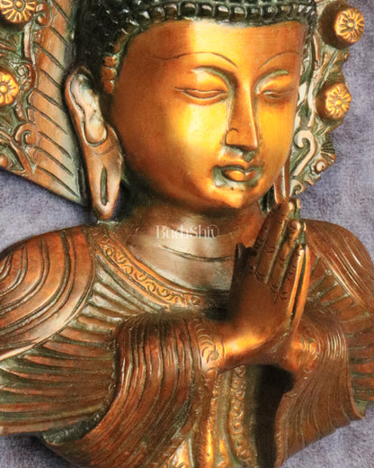 Pure Brass Big Buddha Face Namaste Wall Hanging – Vintage Dual-Tone Finish