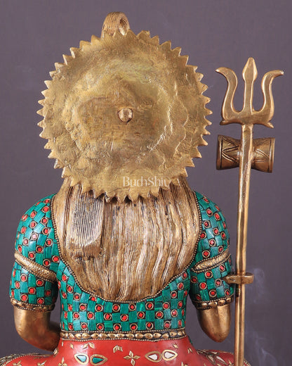 Lord Shiva Pure Brass Statue with Meenakari Stonework - 17"