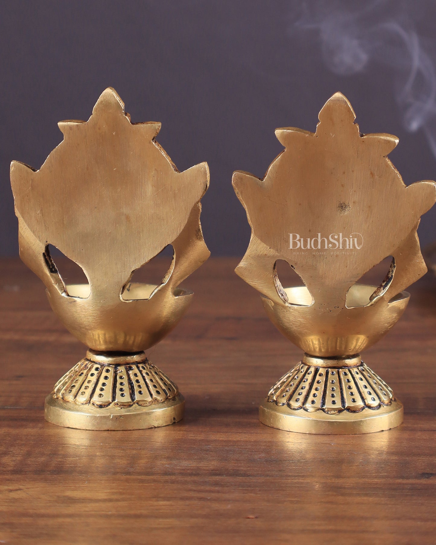 Pure Brass Shankh Chakra Oil Lamps (Pair) 4.5"