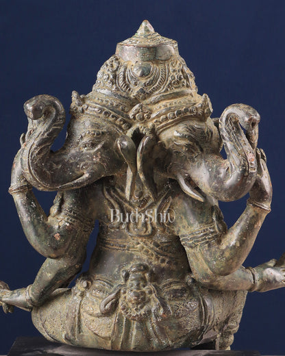 Vintage Indonesian Bronze Three-Faced Lord Ganesha Statue 12"