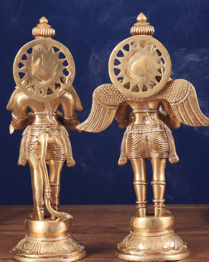 Brass Standing Hanuman and Garuda Idol Pair 12"