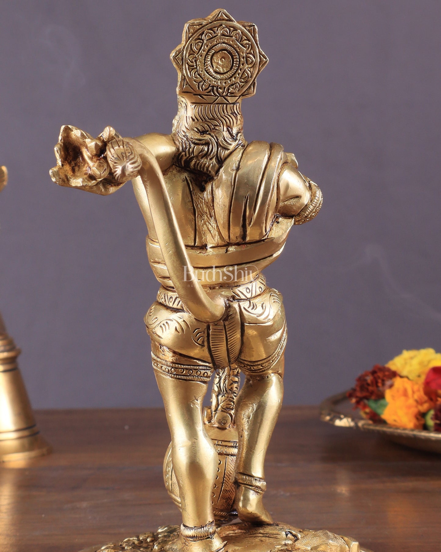 Powerful Standing Hanuman Brass Idol - 7.5" Height, Superfine Craftsmanship