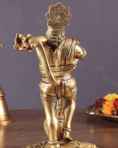 Powerful Standing Hanuman Brass Idol - 7.5" Height, Superfine Craftsmanship