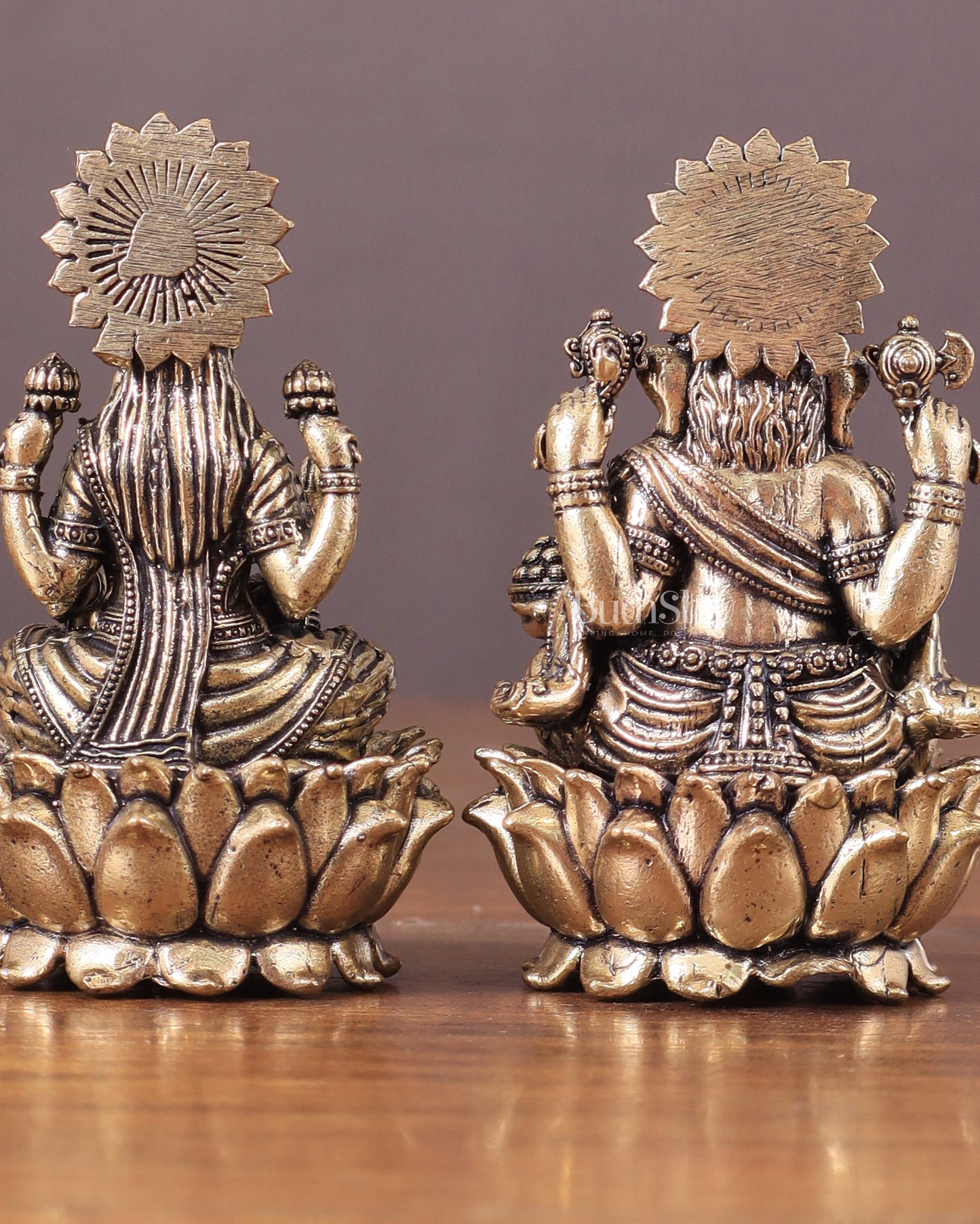 Pure Brass Intricate Superfine Ganesha-Lakshmi Idol Pair 3"