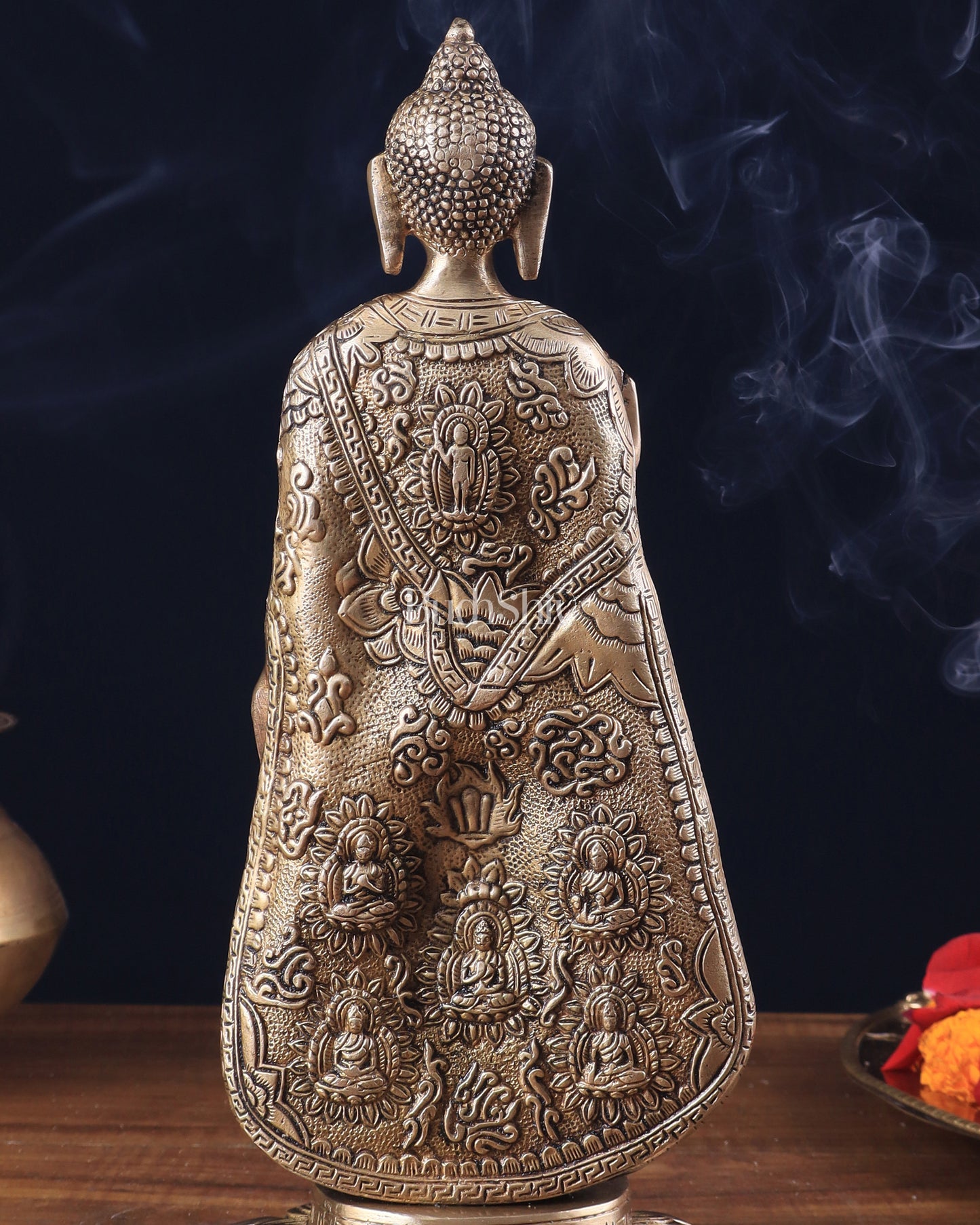 Pure Brass Standing Lord Buddha Statue – Fully Engraved 11"