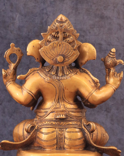 Pure Brass Chola Style Ganesha Statue in Antique Tone - 13"