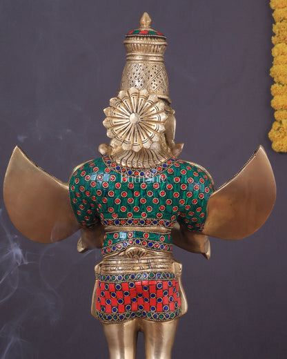 Brass standing Garuda Statue with Meenakari , 22" Tall,