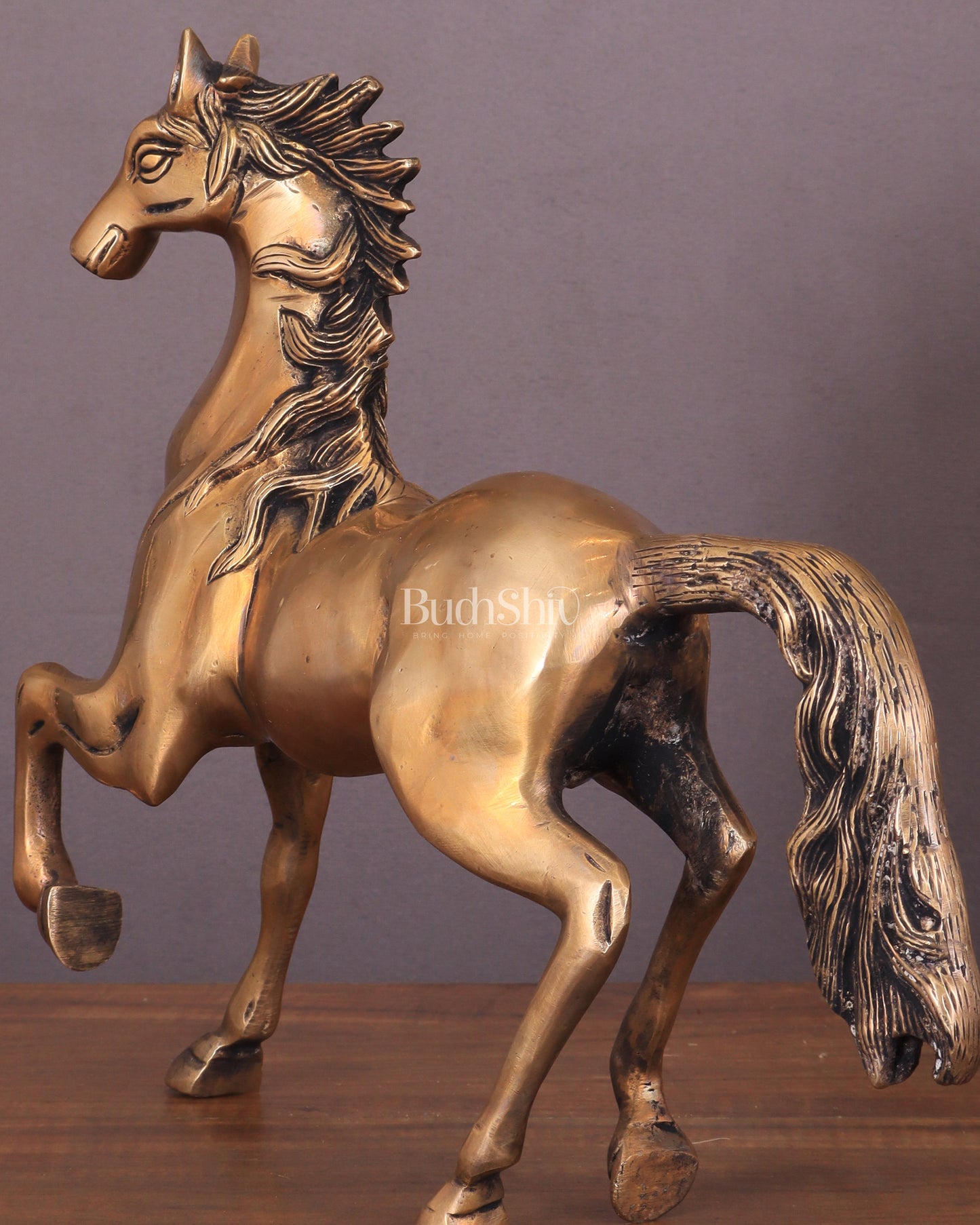 Brass Running Horse with One Leg Raised Vastu Statue 8"