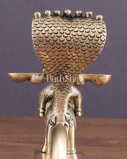 Pure Brass Superfine Naag Kanya Sitting on an Elephant Aarti Diya – Rare Find 6"