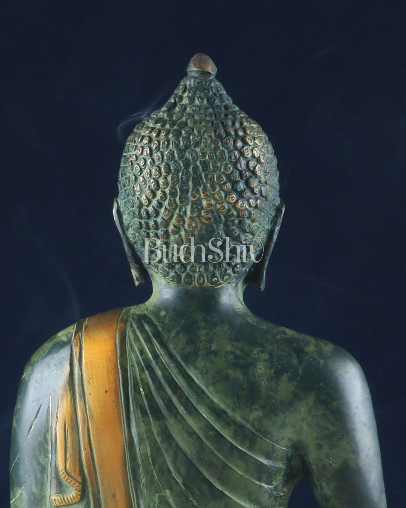 Unique Brass Blessing Buddha Statue in Green Stone Finish – 15 Inches